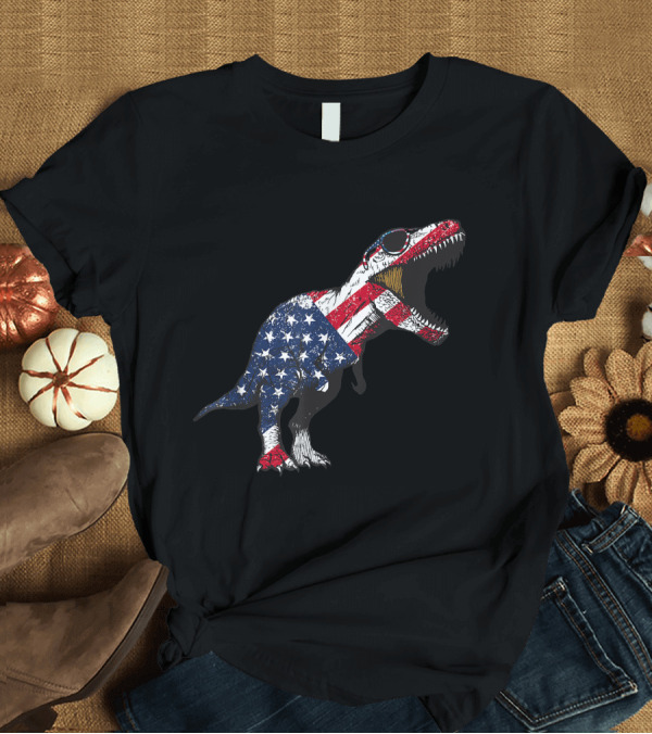 T-Shirt: American Flag T-Rex Dinosaur 4th of July Stars and Stripes Sunglasses T-Shirt American Flag T-Rex Dinosaur 4th of July Stars and Stripes Sunglasses T-Shirt