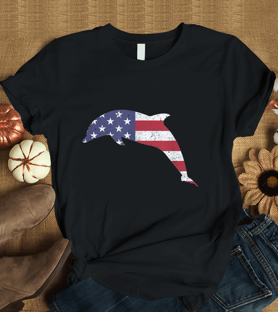 Patriotic Dolphin American Flag 4Th of July T-Shirt