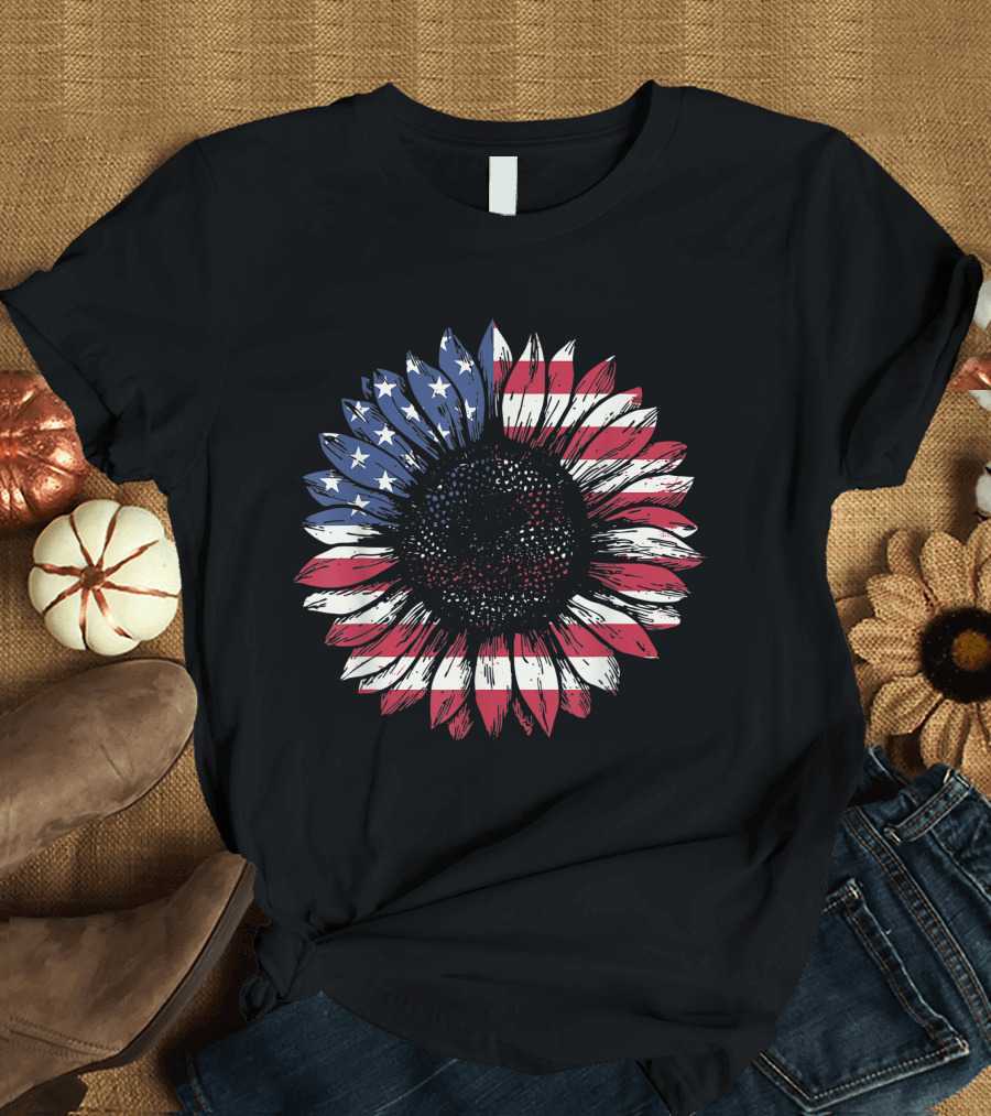 American Flag Sunflower Patriotic 4th of July Lover T-Shirt