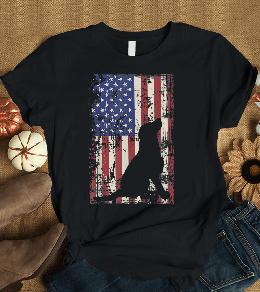 Patriotic Labrador Silhouette with American Flag for 4th of July T-Shirt