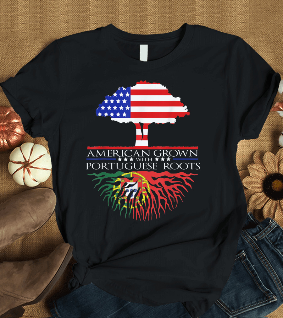 American Grown with Portuguese Roots Tree Flag USA Portugal T-Shirt