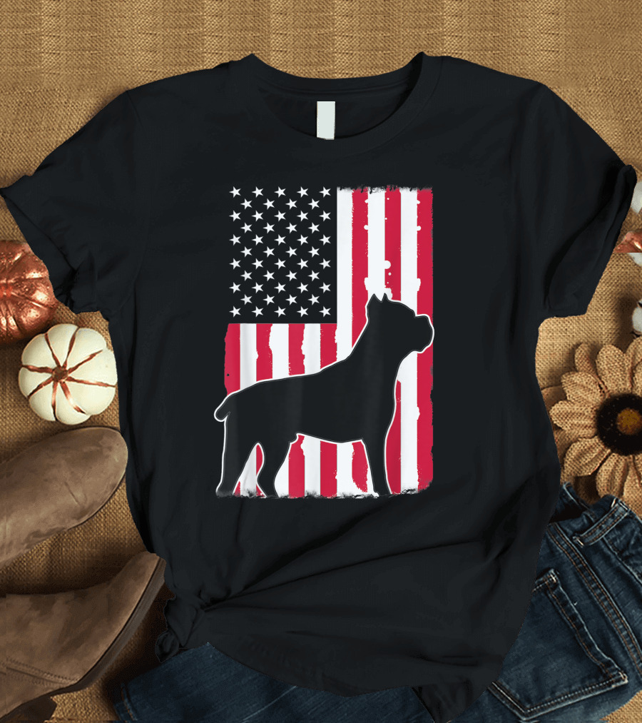 Cane Corso Silhouette Over USA Flag 4th of July T-Shirt
