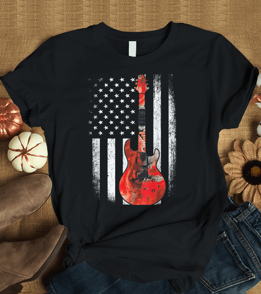 American Flag Bass Guitar USA Patriotic Guitar Lover T-Shirt
