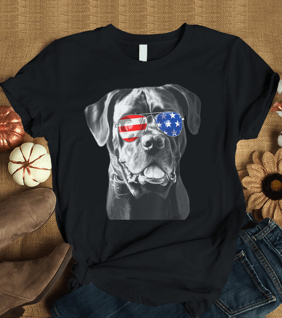 Vintage Cane Corso Dog American USA Flag Sunglasses T-Shirt