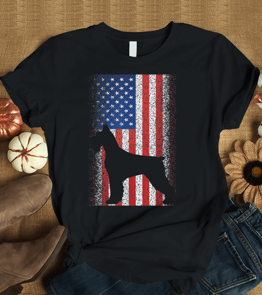 Usa Independence Day American Flag Schnauzer Silhouette July 4th T-Shirt