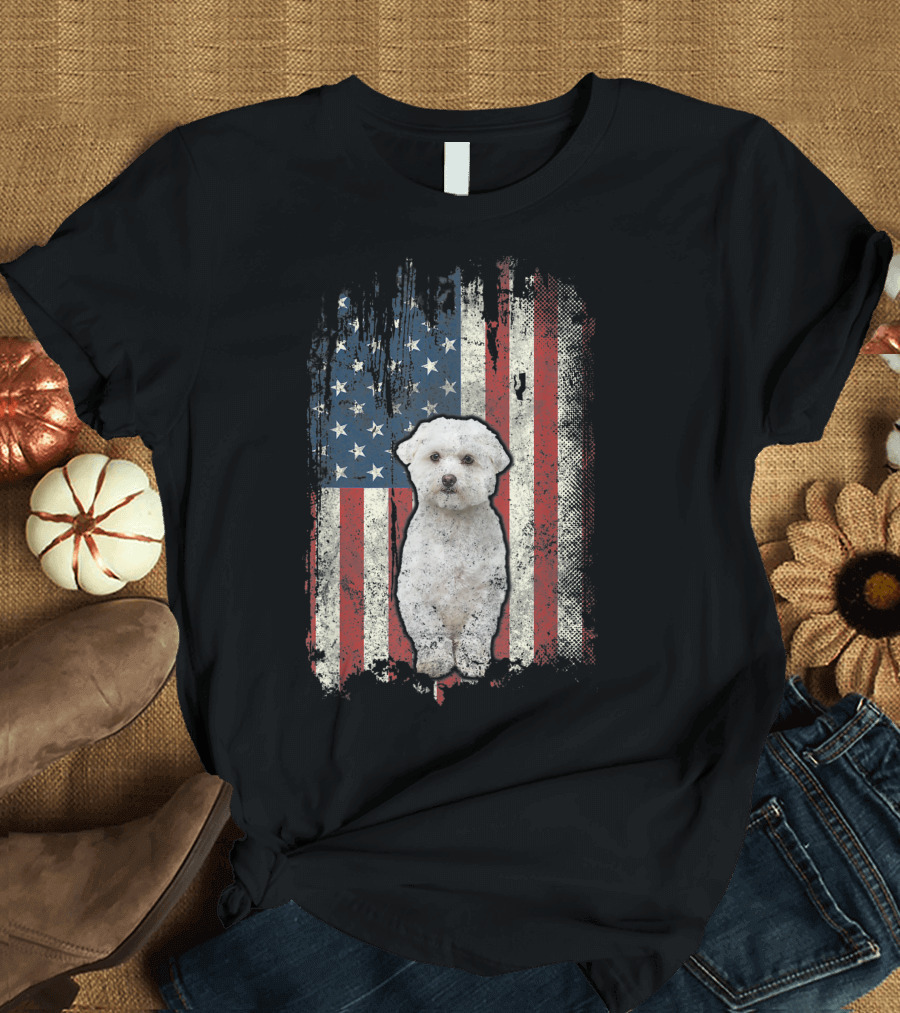 Bichon Frise USA Patriotic Dog American Flag T-Shirt