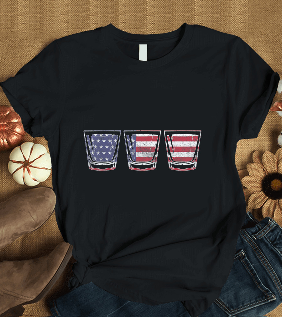 Bourbon Patriotic American Flag Drinking 4th of July T-Shirt