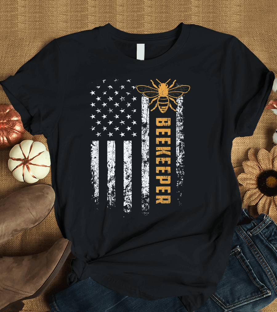 American Beekeeper Flag with Save Bees Stripe and Honeybee T-Shirt