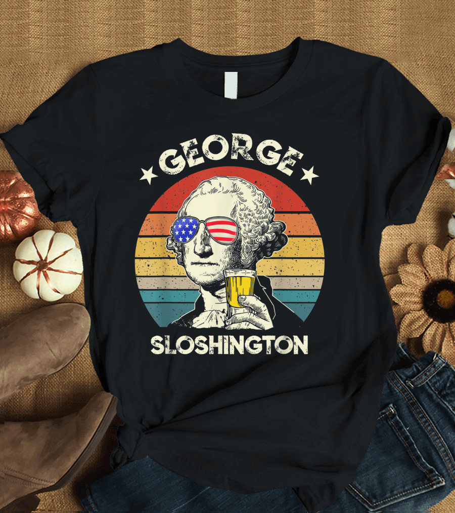 George Sloshington Vintage American 4th of July with Beer and USA Sunglasses T-Shirt