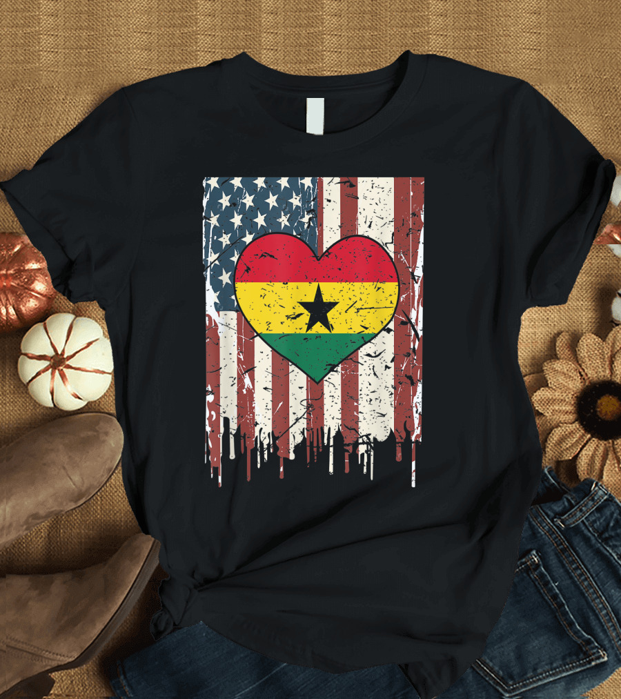 Patriot Hearts American Ghanaian Flag USA Ghana T-Shirt