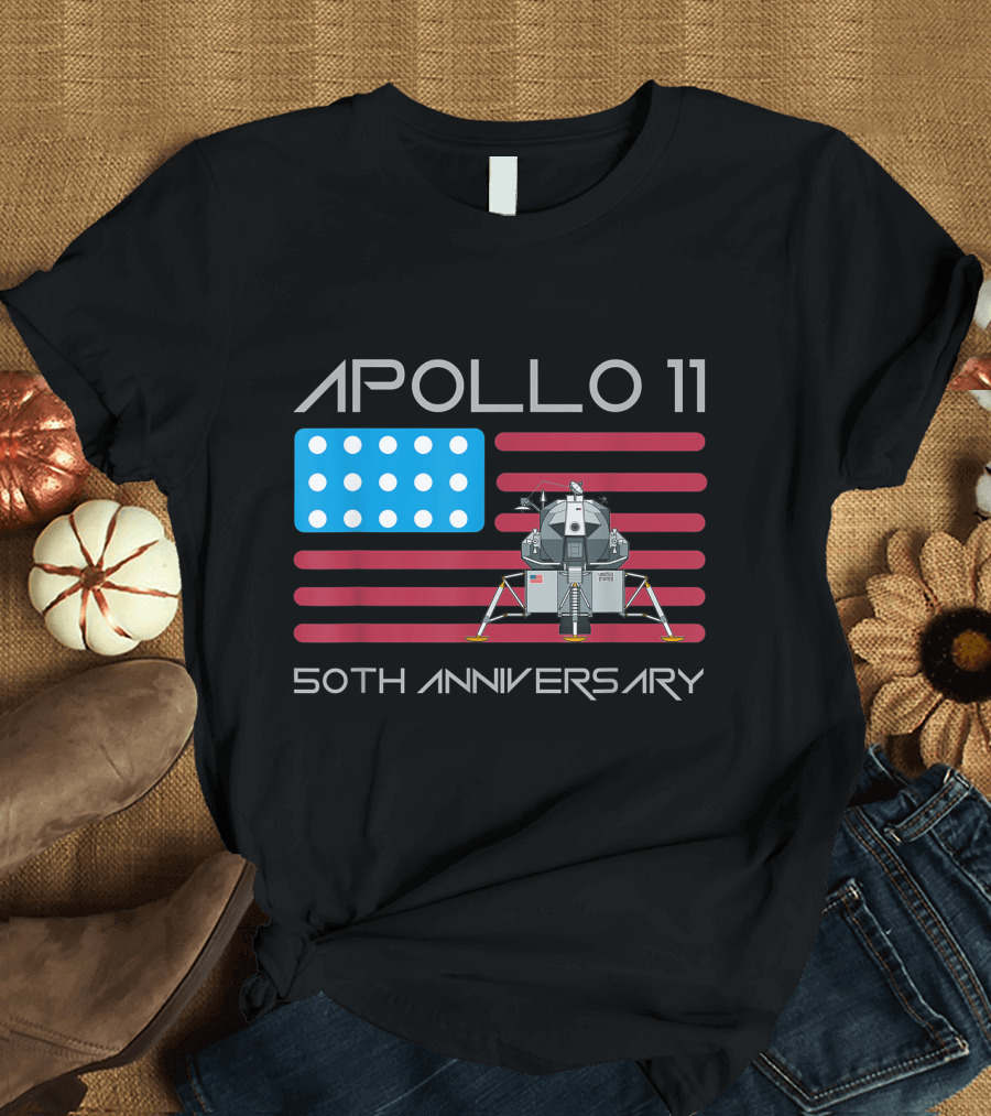 Apollo 11 50th Anniversary American Flag Moon Lander T-Shirt