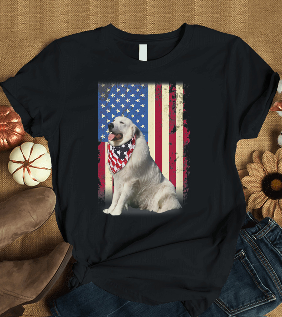 Great Pyrenees USA American Flag Patriotic Dog T-Shirt
