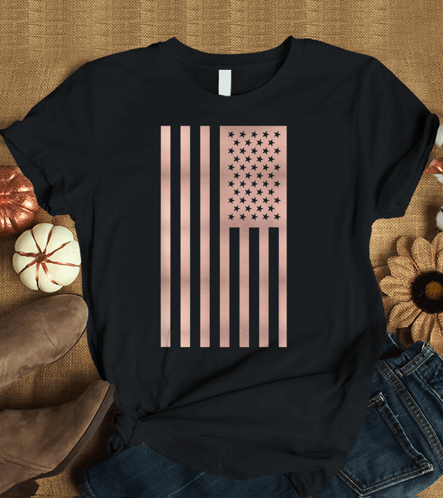 Rose Gold USA Flag 4th of July American T-Shirt