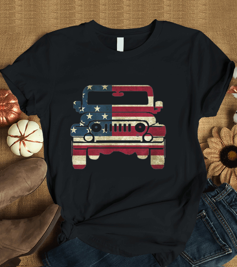 American Flag Jeep USA 4th of July Off-Road 4X4 Patriotic Adventure T-Shirt