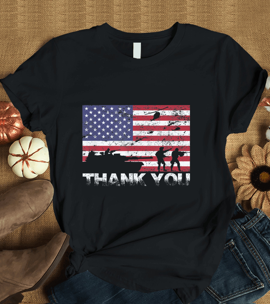 Thank You American Flag Military Veterans 4th of July T-Shirt