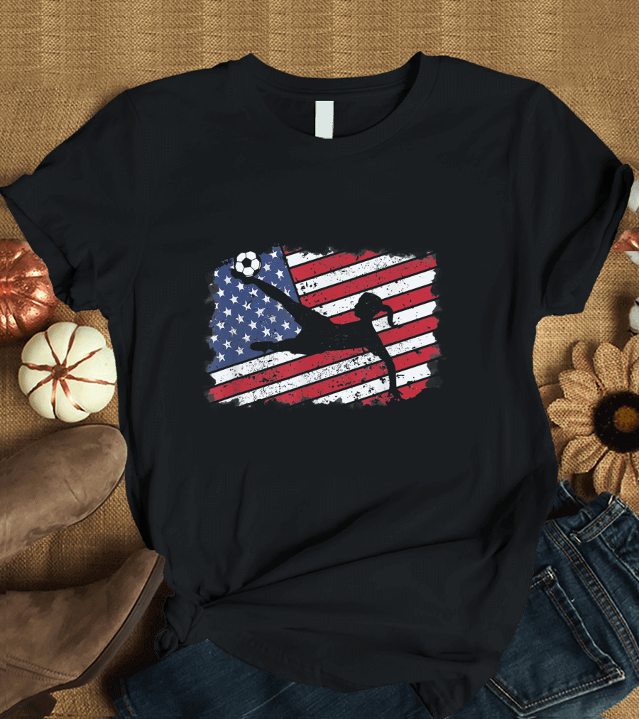 Cool USA Soccer American Flag Womens Kick T-Shirt