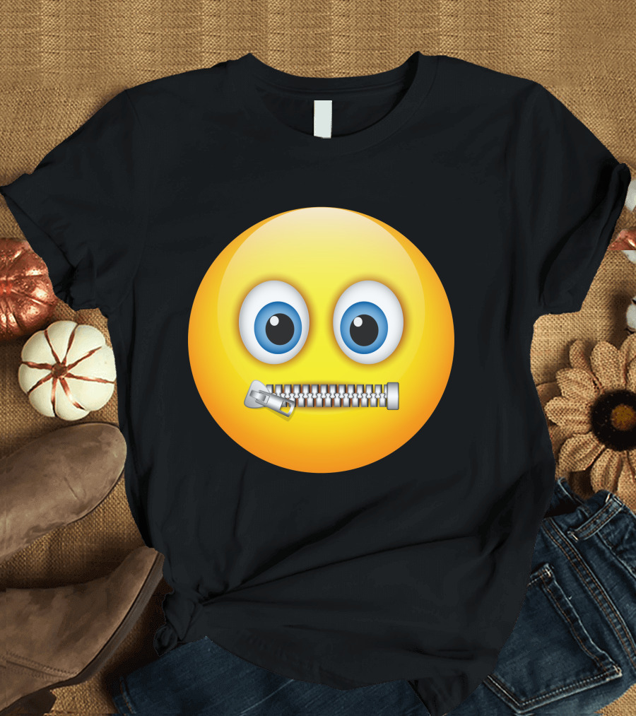 Zipper Mouth Face Emoji Large Eyes T-Shirt