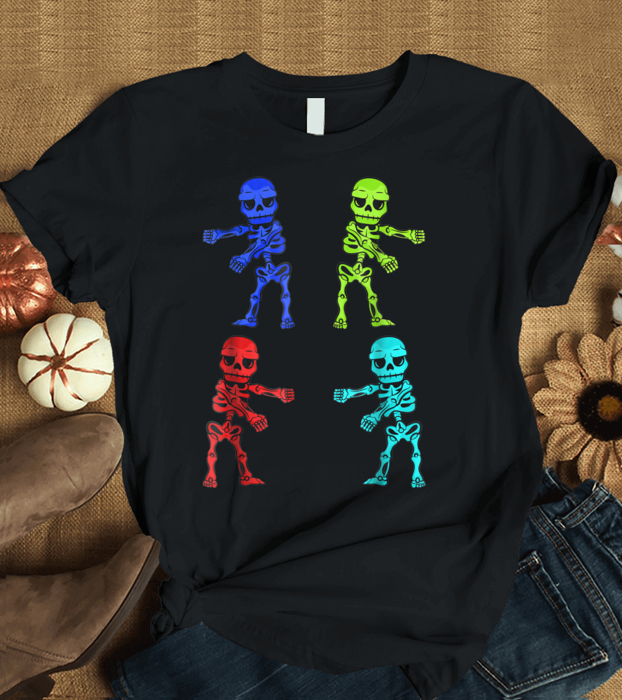 Skeleton Flossing Dance Multicolored Halloween T-Shirt