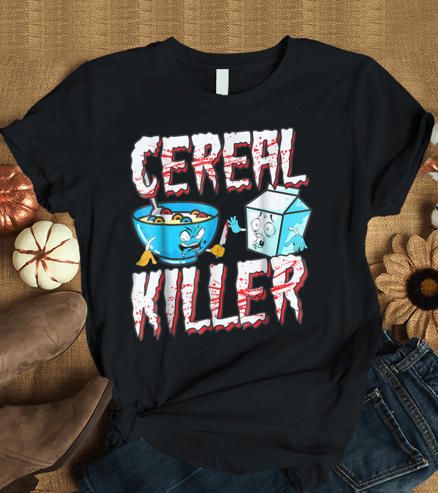 Cereal Killer Funny Halloween Costume Milk and Cereal Cartoon Characters T-Shirt