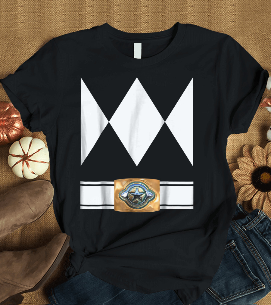 White Mighty Morphin Power Ranger Costume Belt Star Emblem T-Shirt