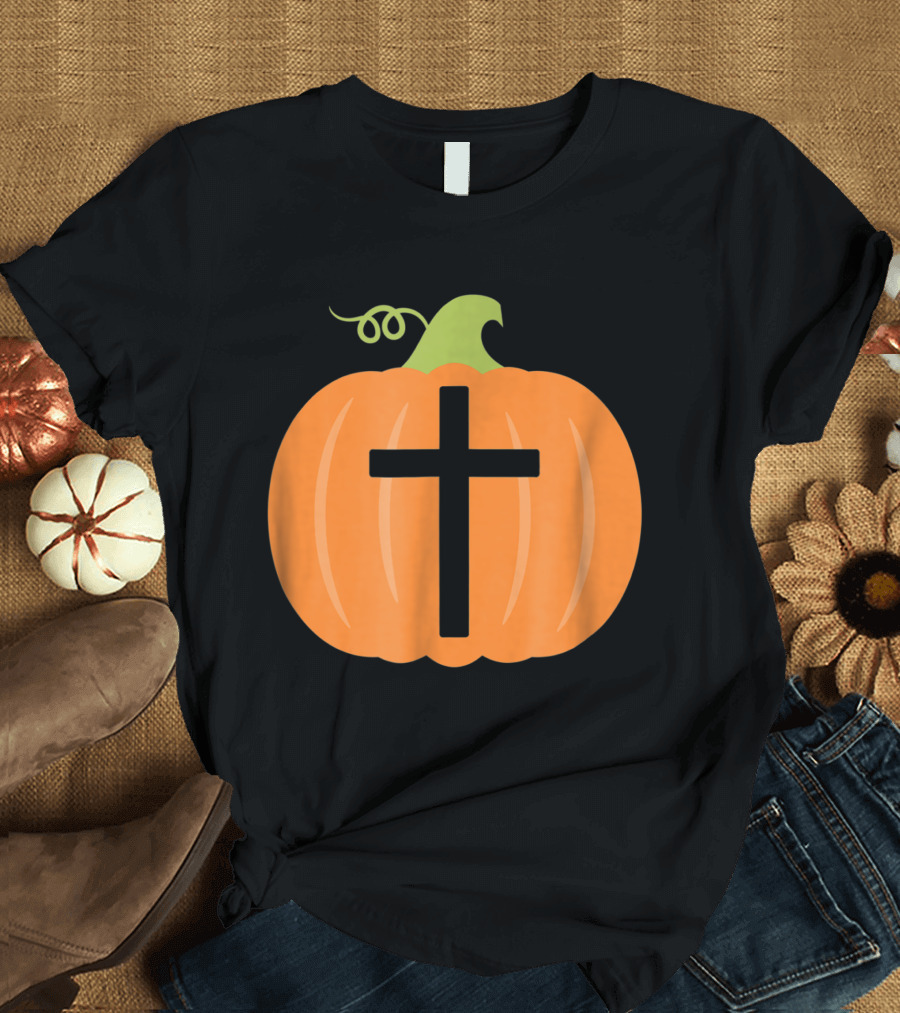 Christian Cross Inside Orange Pumpkin T-Shirt