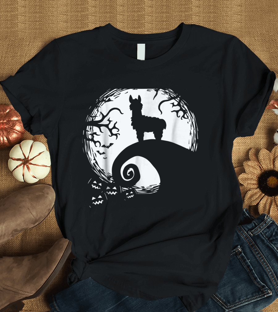 Nightmare Before Christmas Funny Llamas And Moon T-Shirt