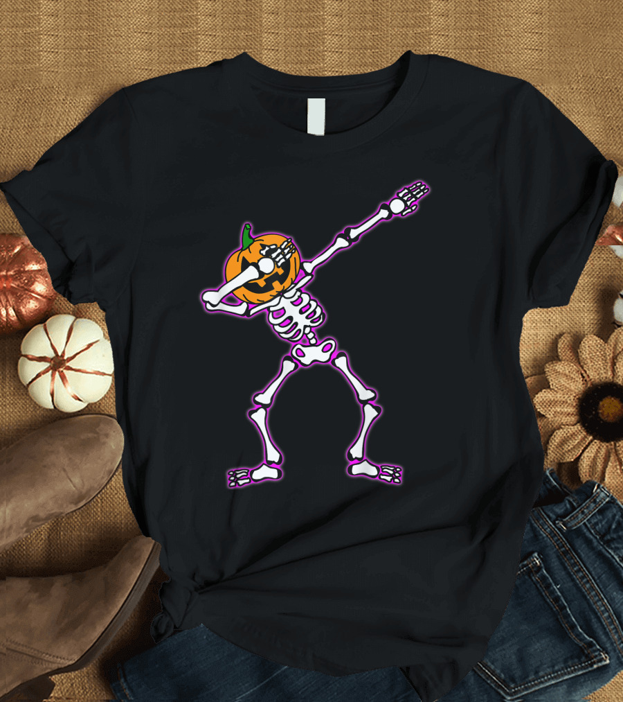 Funny Halloween Pumpkin Skeleton Dab Dance T-Shirt