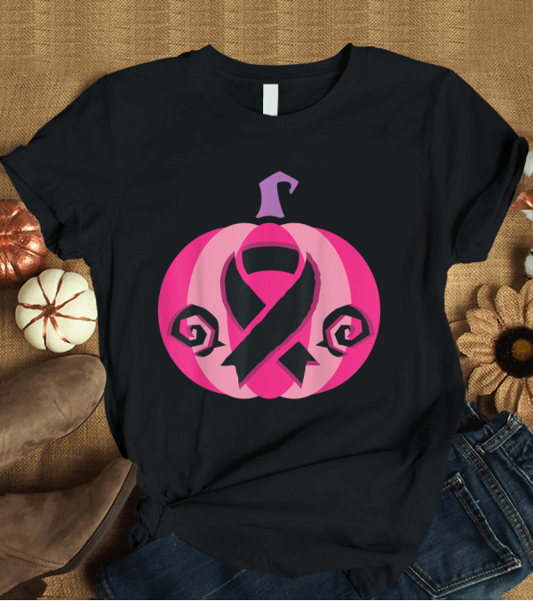 T-Shirt: Pink Ribbon Pumpkin Halloween Breast Cancer Awareness T-Shirt Pink Ribbon Pumpkin Halloween Breast Cancer Awareness T-Shirt