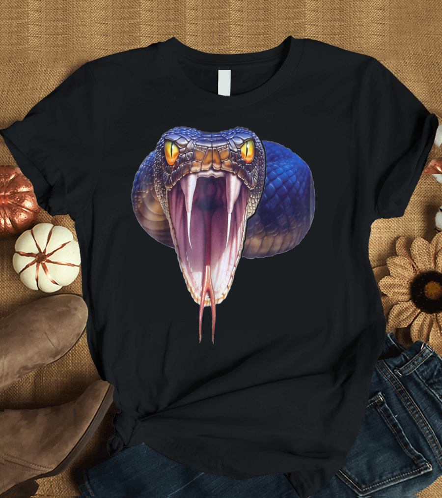 Scary Black Mamba Snake Fierce Venomous Serpent Iconic Fangs Yellow Eyes T-Shirt