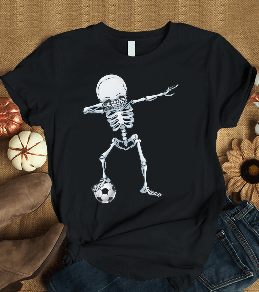 Dabbing Skeleton Soccer Halloween Boys Fun Dance Mood T-Shirt