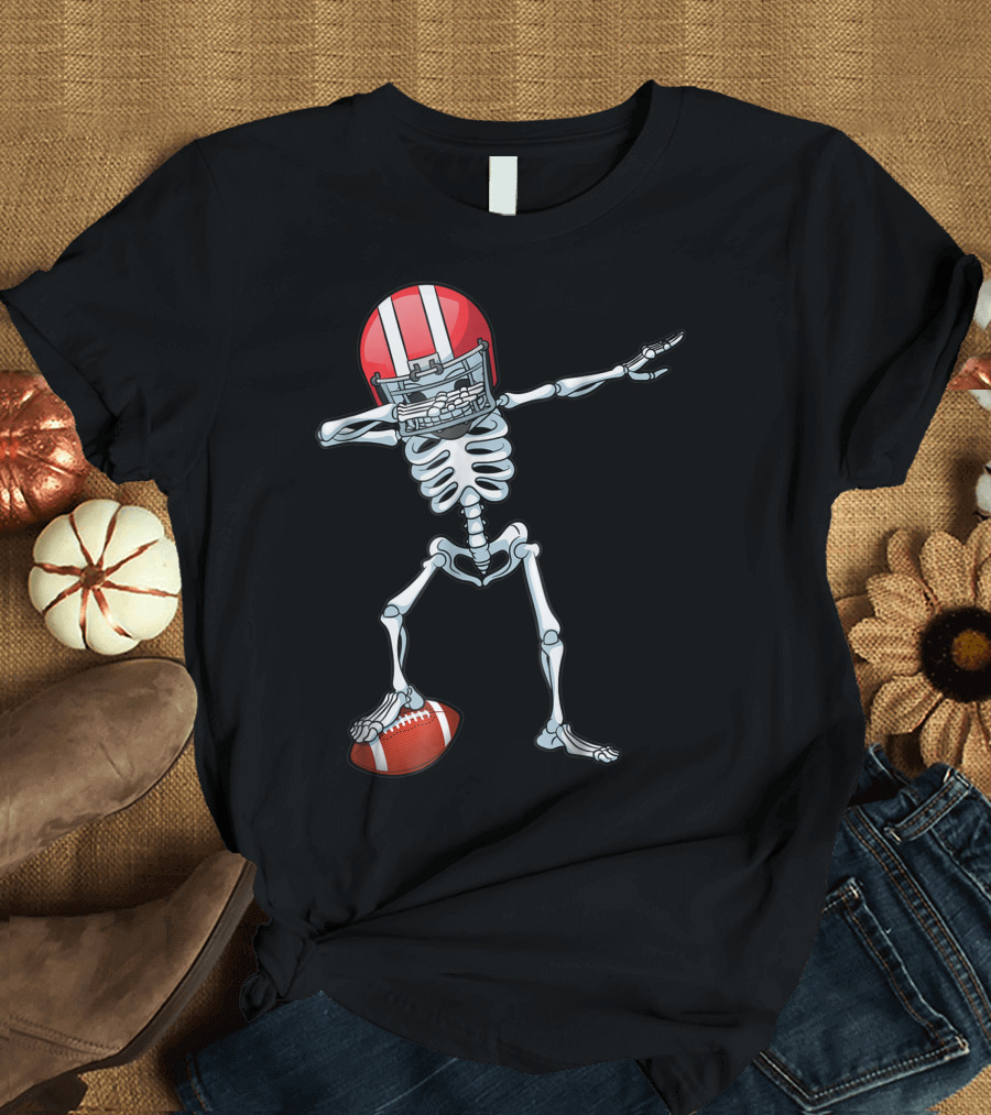 Dabbing Skeleton American Football Player T-Shirt