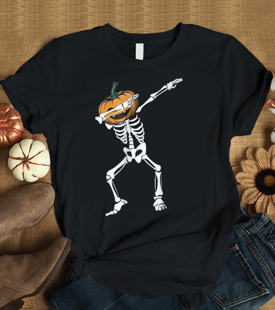 Funny Dabbing Skeleton Pumpkin Halloween Dab Pose T-Shirt