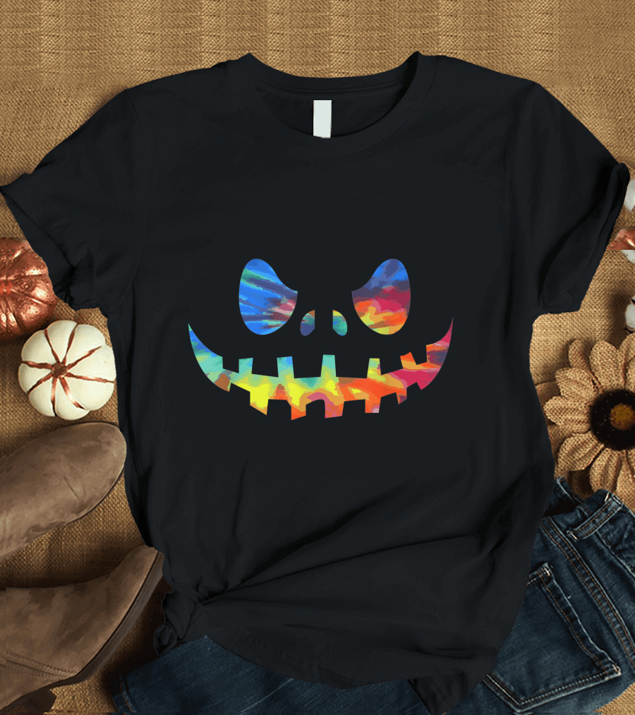 Pumpkin Face Jackolantern Tie Dye Halloween T-Shirt