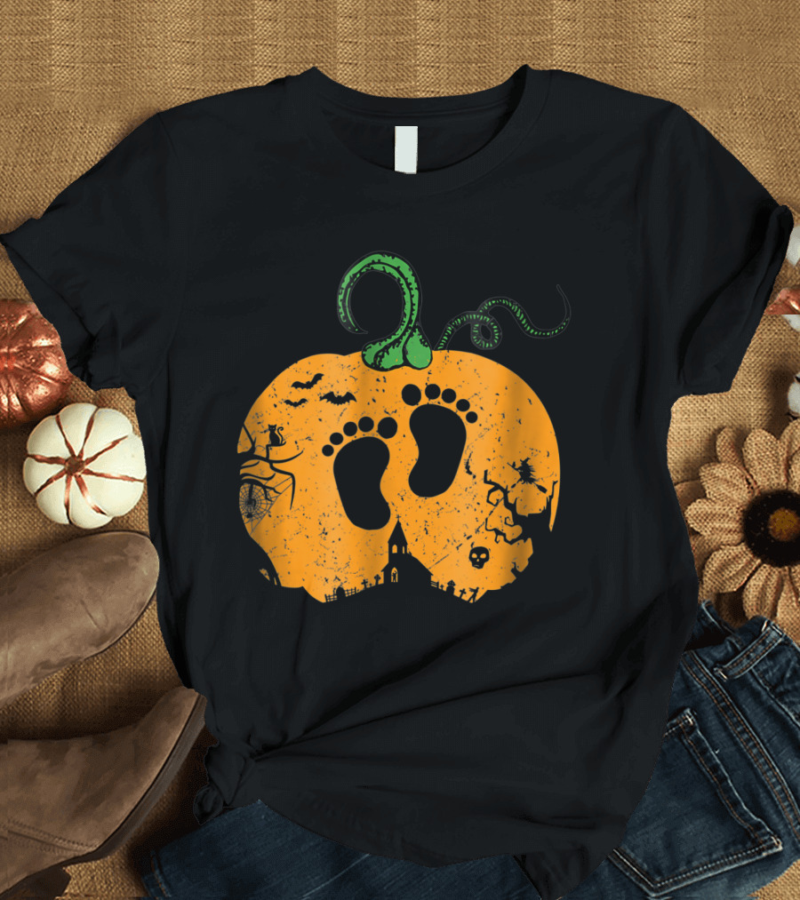 Halloween Pumpkin Baby Feet Announcement T-Shirt