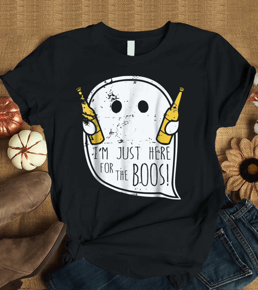 I'm Just Here For The Boos Ghost Holding Beers Halloween Drinking T-Shirt