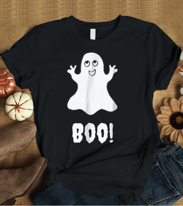 T-Shirt: Boo Boo Halloween Ghost with Smiling Ghost and Boo Text T-Shirt Boo Boo Halloween Ghost with Smiling Ghost and Boo Text T-Shirt