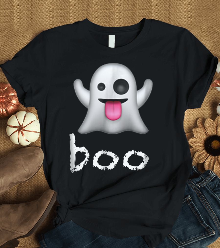 Boo Emoji Tongue Out Ghost Face T-Shirt