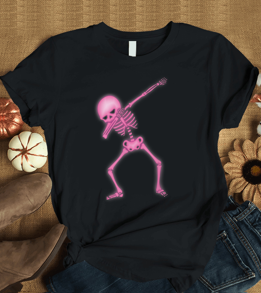 Dabbing Pink Skeleton Neon Glow T-Shirt