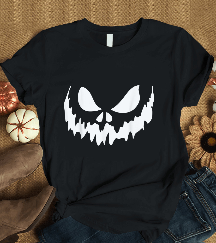 Scary Face Halloween Jack O Lantern Pumpkin Creepy Grin T-Shirt