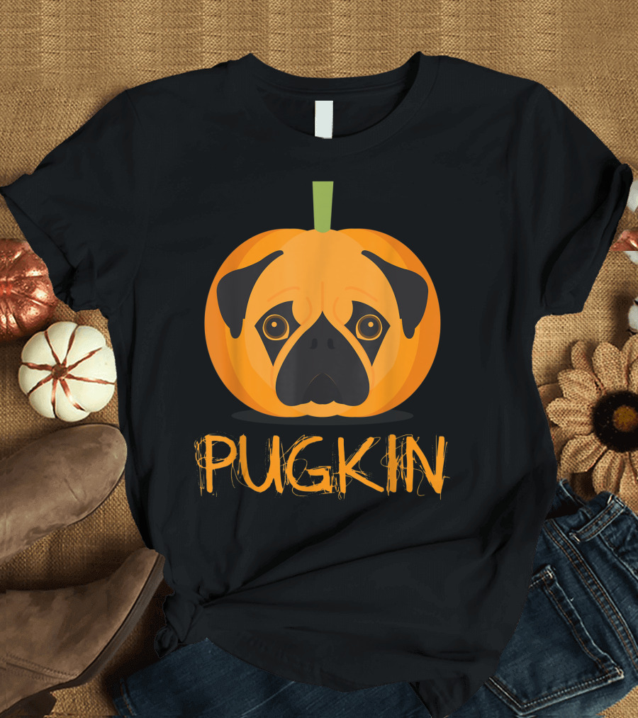 Pugkin Funny Pumpkin and Pug Dog Halloween Humor T-Shirt