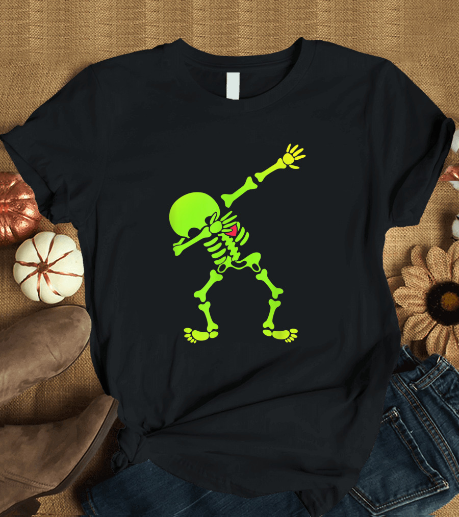 Dabbing Skeleton Neon Halloween Hip Hop Dab T-Shirt