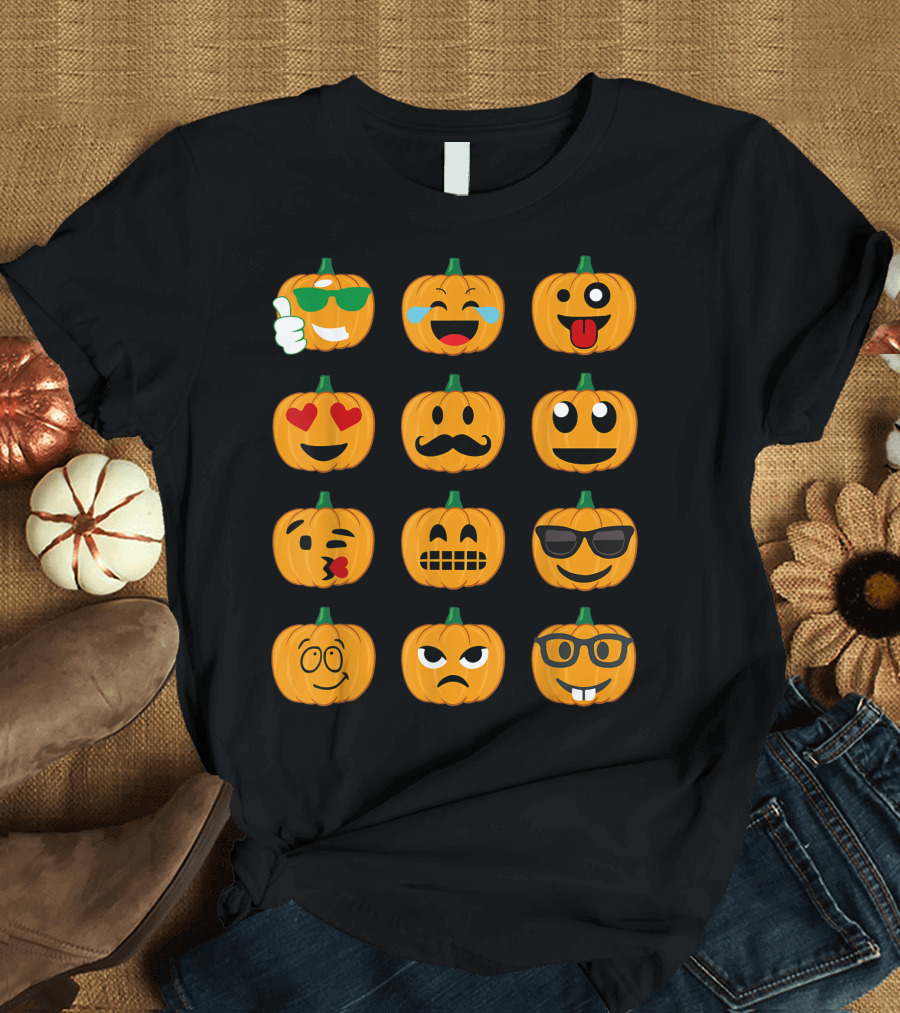 Emoji Faces on Pumpkins Halloween Fun T-Shirt