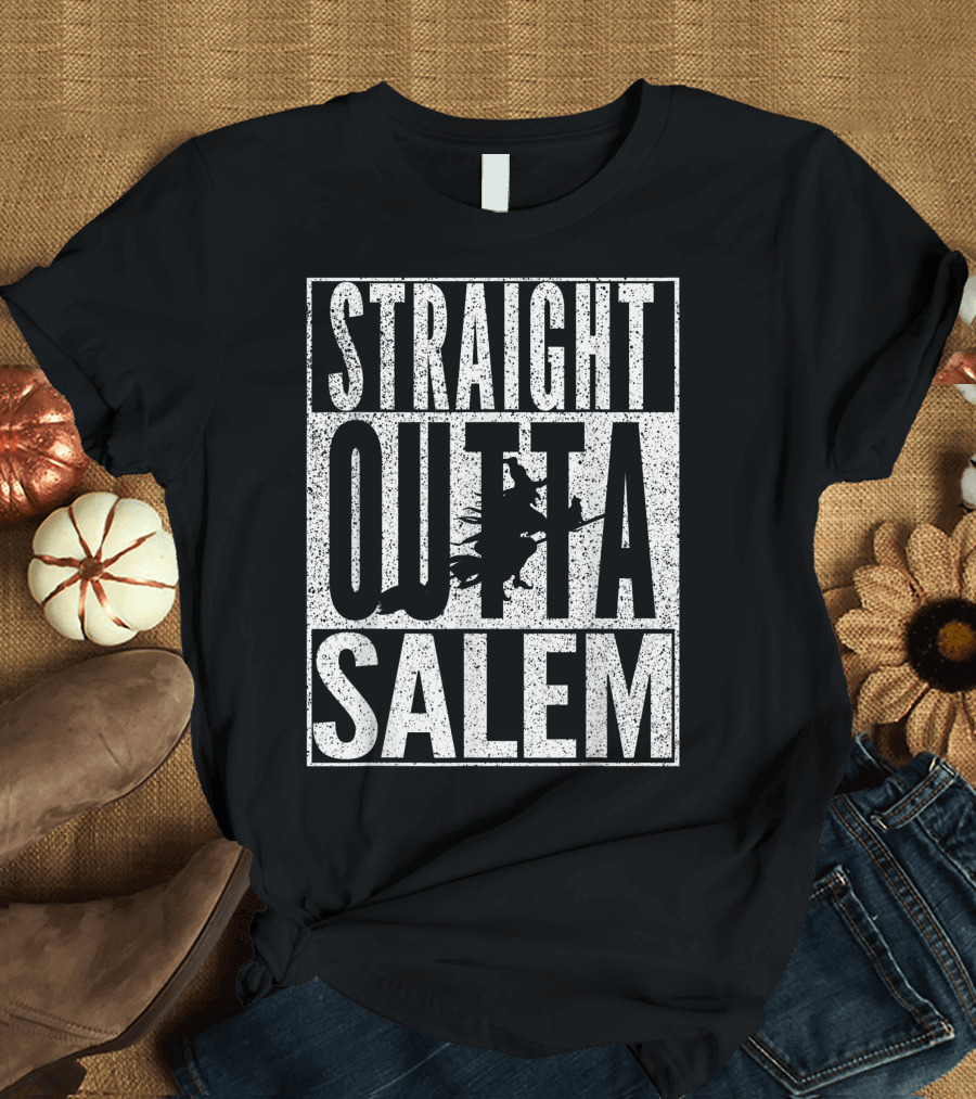 Straight Outta Salem Halloween Witch Black Cat T-Shirt