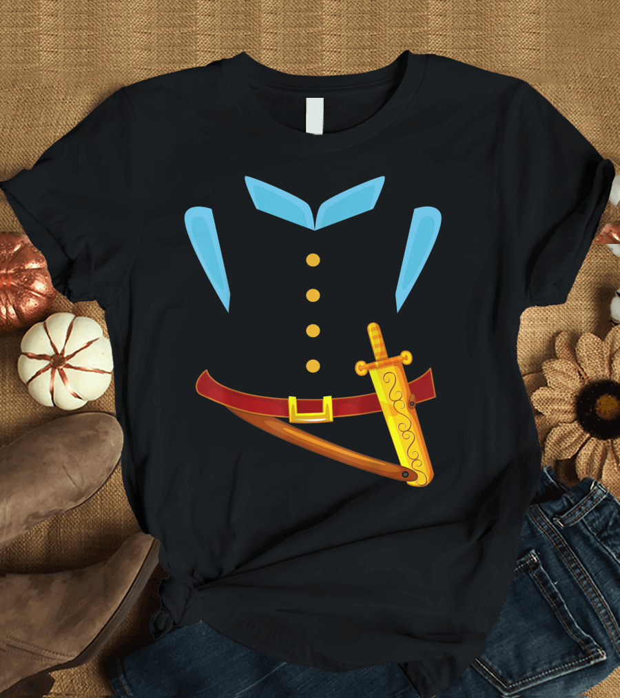 Knight In Shining Armor Sword Suit Blue Epaulettes Gold Buttons Brown Belt T-Shirt