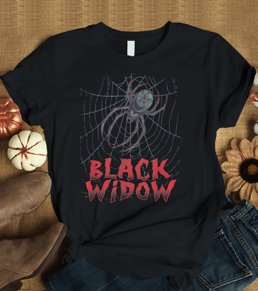 Black Widow Spider Creepy Scary Web T-Shirt