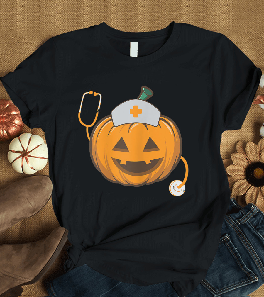Halloween Pumpkin Nurse with Stethoscope T-Shirt