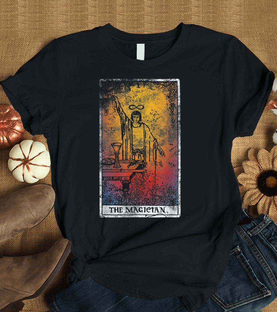 The Magician Tarot Card Vintage Design with Mystical Symbols and Colors T-Shirt