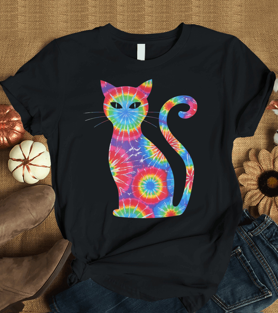 Cat Meow Rainbow Tie Dye T-Shirt