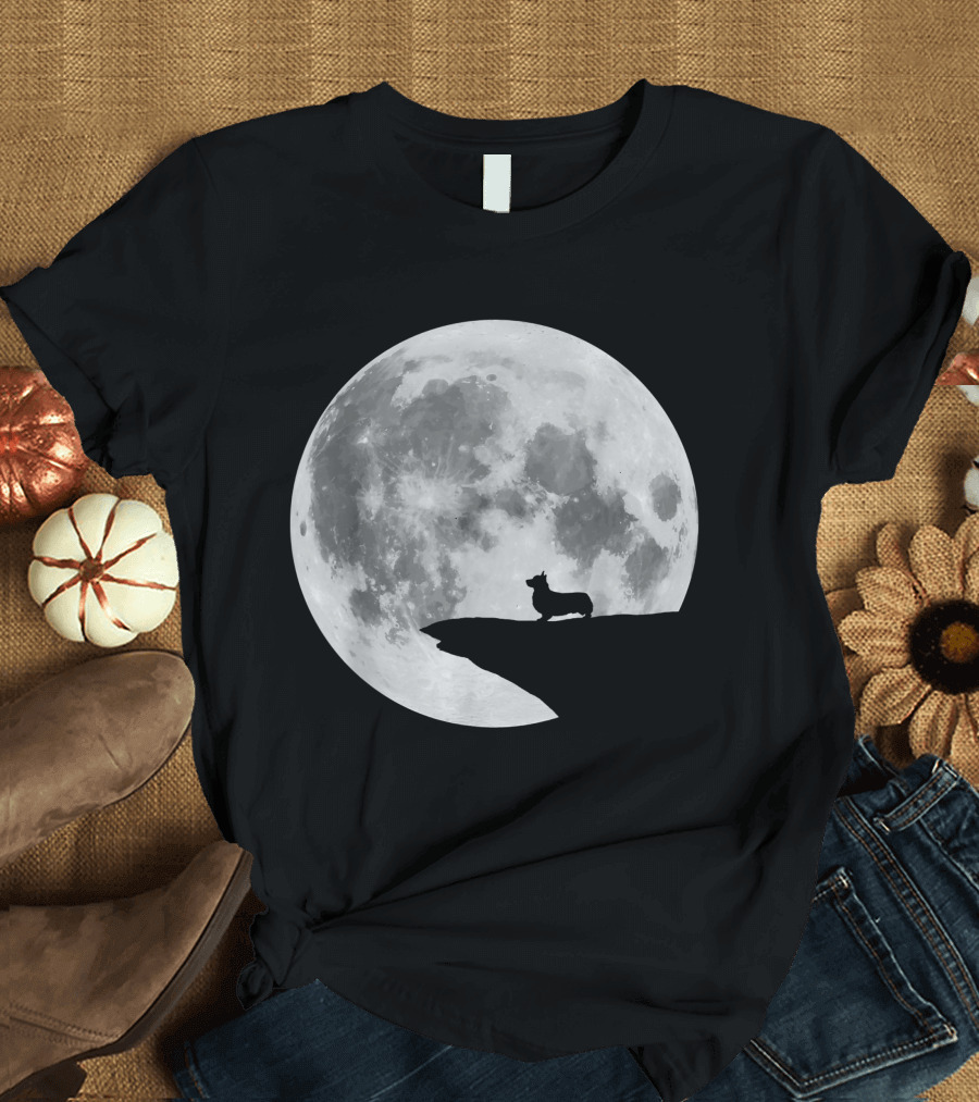 Corgi Moon Silhouette Funny Dog Breed Night Scene T-Shirt