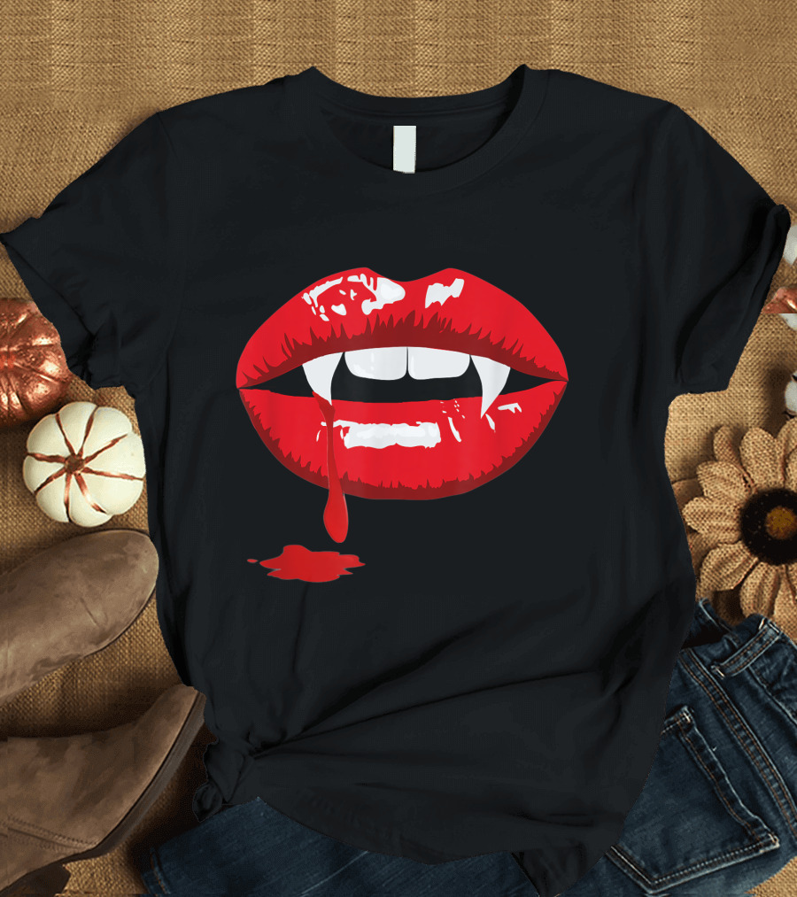 Vampire Lips Fangs Blood Drip Red Mouth T-Shirt